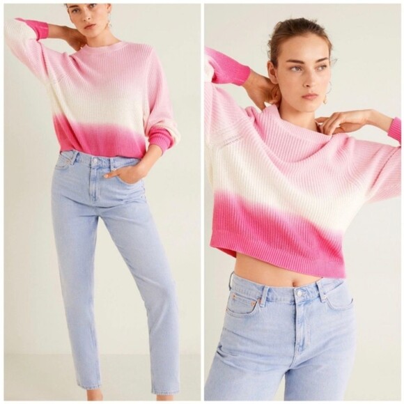 Mango Cotton Pink Ombre Dip Dye Crewneck Sweater - Picture 1 of 9